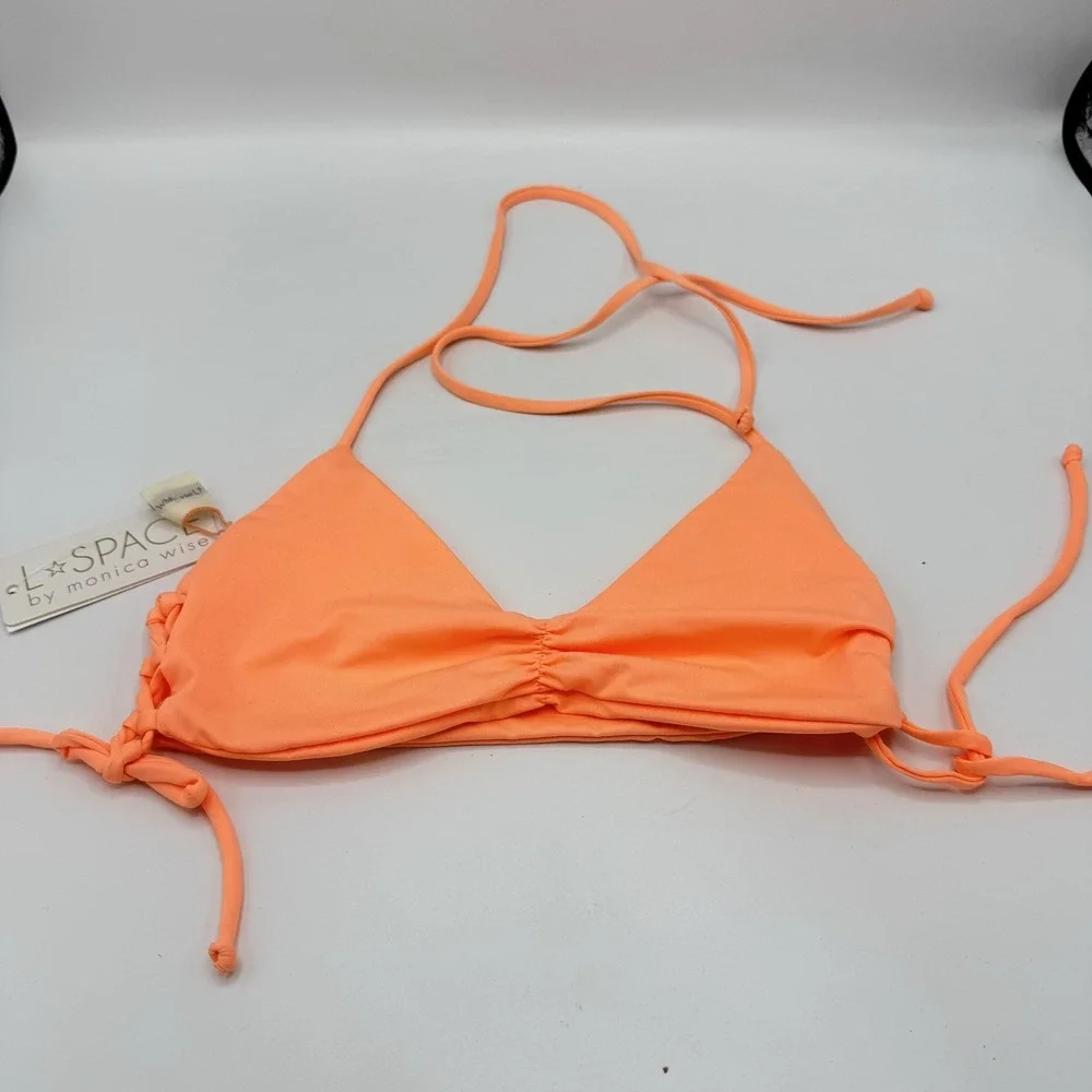 L*Space Gwen Bikini Top Coral Pink Small NWT LSGWT18 Convertible Halter Swim
